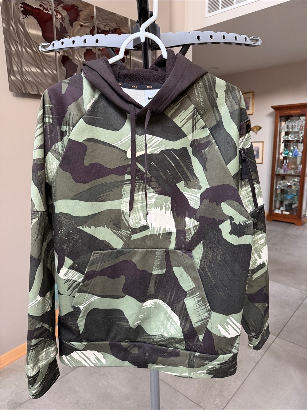 Nike Therma-Fit Allover Brushstroke Camo Fitness Hoodie Green Brown men’s size S